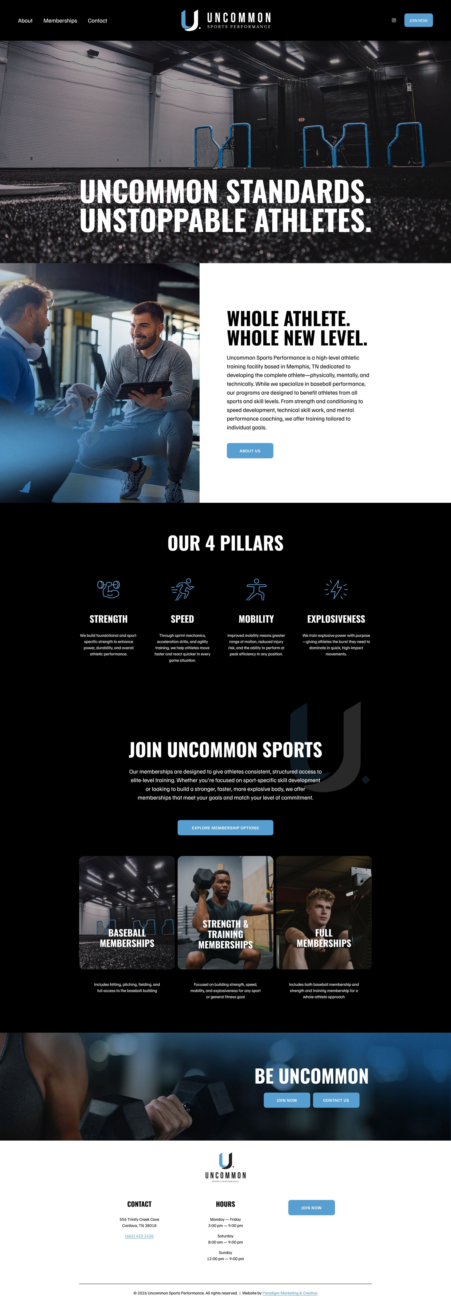 Uncommon Sports Performance Website